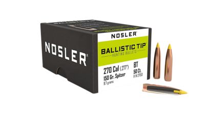 Nosler Ballistic Tip .270 Win 150-Grain Spitzer Reloading Rifle Bullets, 50 Rounds