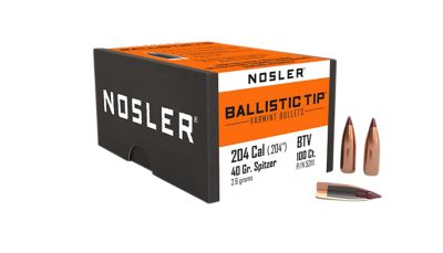 Nosler Ballistic Tip .204 Ruger 40-Grain Spitzer Reloading Rifle Bullets, 100 Rounds