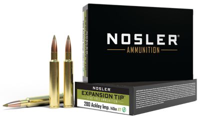 Nosler Expansion-Tip .280 Ackley Improved 140-Grain E-Tip Lead-Free Rifle Ammunition, 20 Rounds