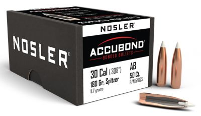 Nosler AccuBond .30 Caliber 180-Grain Spitzer Point Reloading Rifle Bullets, 50 Rounds