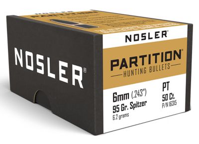 Nosler 6mm 95-Grain Partition Reloading Rifle Bullets, 50 Rounds