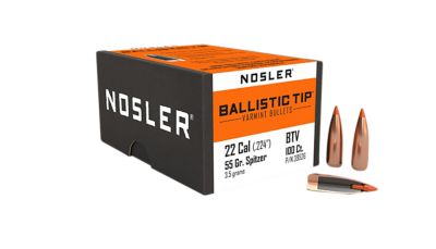 Nosler Ballistic Tip .22 Caliber 55-Grain Spitzer Point Reloading Rifle Bullets, 100 Rounds