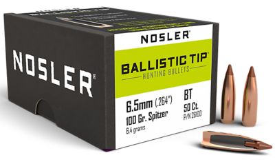 Nosler Ballistic Tip 6.5 Creedmoor 100-Grain Spitzer Reloading Rifle Bullets, 50 Rounds