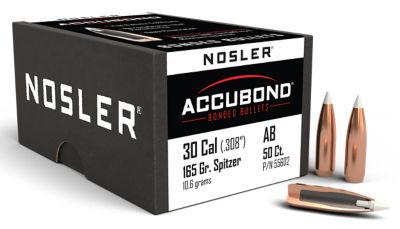 Nosler AccuBond .30 Caliber 165-Grain Spitzer Point Reloading Rifle Bullets, 50 Rounds