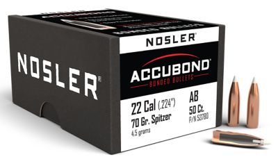 Nosler AccuBond .22 Caliber 70-Grain Spitzer Point Reloading Rifle Bullets, 50 Rounds