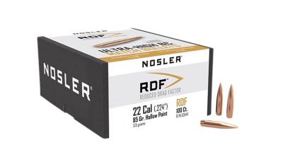 Nosler RDF .22 Caliber 85-Grain Hollow Point Boat Tail Reloading Rifle Bullets, 100 Rounds