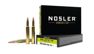Nosler Ballistic Tip .280 Ackley Improved 140-Grain Spitzer Ballistic Tip Rifle Ammunition, 20 Rounds