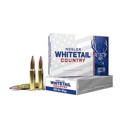 Nosler Whitetail Country .308 Win 165-Grain Spitzer Boat Tail Rifle Ammunition, 20 Rounds