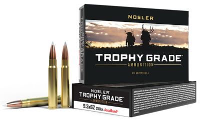 Nosler Trophy Grade 9.3x62mm Mauser 250-Grain Nosler AccuBond Rifle Ammunition, 20 Rounds