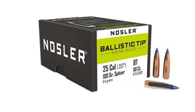 Nosler Ballistic Tip .25 Caliber 100-Grain Spitzer Reloading Rifle Bullets, 50 Rounds
