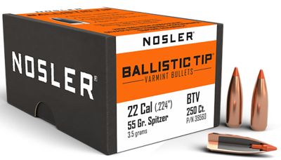Nosler Ballistic Tip .22 Caliber 55-Grain Spitzer Point Reloading Rifle Bullets, 250 Rounds