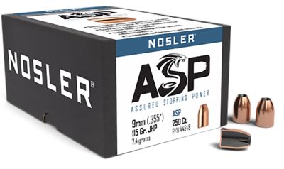 Nosler Assured Stopping Power 9mm 115-Grain Jacketed Hollow Point Reloading Handgun Bullets, 250 Rounds