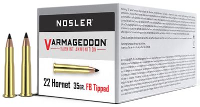 Nosler Varmageddon .22 Hornet 35-Grain Flat Base Tipped Rifle Ammunition, 50 Rounds
