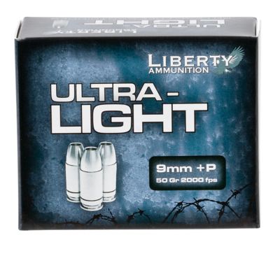 Liberty Ammunition Ultra-Light 9mm Luger 50-Grain Lead Free Fragmenting Hollow Point Handgun Ammunition, 20 Rounds