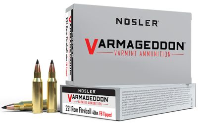 Nosler Varmageddon .221 Remington Fireball 40-Grain Flat Base Tipped Rifle Ammunition, 20 Rounds