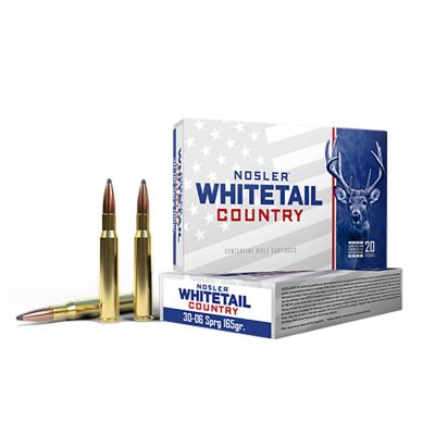 Nosler Whitetail Country .30-06 Springfield 165-Grain Spitzer Boat Tail Rifle Ammunition, 20 Rounds