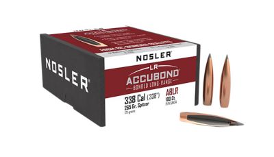Nosler AccuBond Long-Range .338 Caliber 265-Grain Spitzer Point Boat Tail Reloading Rifle Bullets, 100 Rounds
