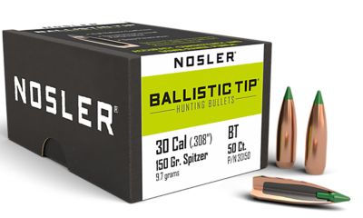 Nosler Ballistic Tip .30 Caliber 150-Grain Spitzer Reloading Rifle Bullets, 50 Rounds