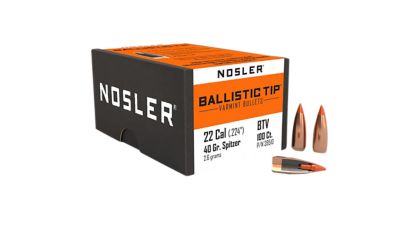 Nosler Ballistic Tip .22 Caliber 40-Grain Spitzer Point Reloading Rifle Bullets, 100 Rounds
