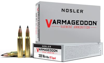 Nosler Varmageddon .308 Win 110-Grain Flat Base Tipped Rifle Ammunition, 20 Rounds