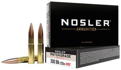 Nosler Match Grade .300 AAC Blackout 220-Grain Custom Competition Hollow Point Boat Tail Rifle Ammunition, 20 Rounds