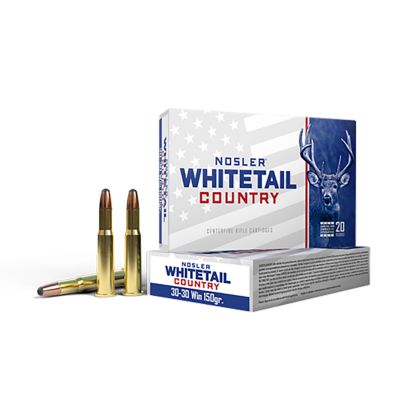 Nosler Whitetail Country .30-30 Win 150-Grain Spitzer Boat Tail Rifle Ammunition, 20 Rounds