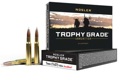 Nosler Trophy Grade 7x57mm Mauser 140-Grain Nosler AccuBond Rifle Ammunition, 20 Rounds