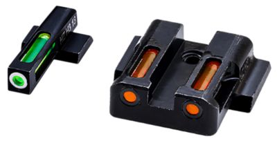 HiViz LiteWave H3 Green Tritium White Outline Front and Orange Fiber-Optic Rear Sights, Fits S&W Shield