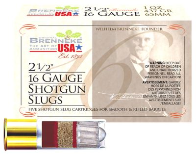 Brenneke 16-Gauge Shotgun Slugs, 2.5 in., 1 oz., 5 Rounds