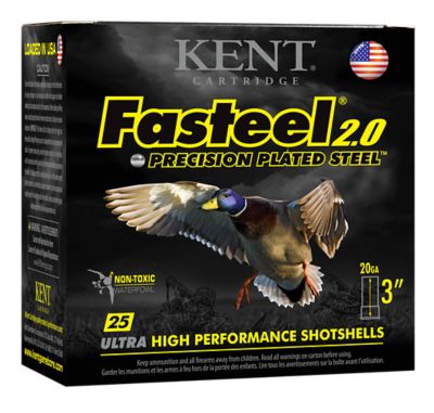 Kent Cartridge 20-Gauge Fasteel 2.0 Precision Plated Steel 2-Shot Shotgun Shells, 3 in., 7/8 oz., 25 Rounds