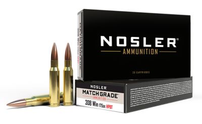 Nosler Match Grade .308 Win 175-Grain Custom Competition Hollow Point Boat Tail Rifle Ammunition, 20 Rounds