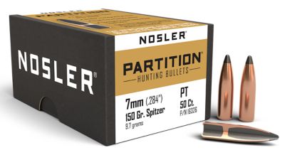 Nosler Partition 7mm 150-Grain Spitzer Reloading Rifle Bullets, 50 Rounds