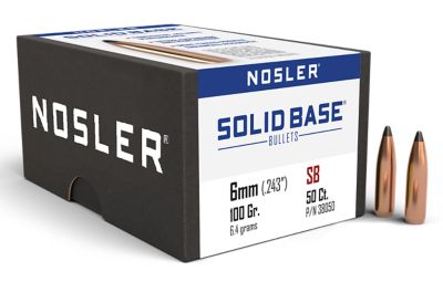 Nosler Solid Base 6mm 100-Grain Soft Point Reloading Rifle Bullets, 50 Rounds