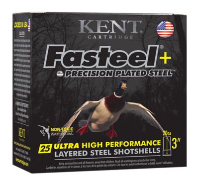 Kent Cartridge 20-Gauge Fasteel+ Precision Plated Steel Waterfowl 4/6-Shot Shotgun Shells, 3 in., 1 oz., 25 Rounds