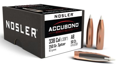 Nosler AccuBond .338 Caliber 250-Grain Spitzer Point Reloading Rifle Bullets, 50 Rounds