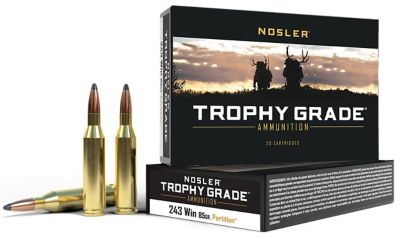 Nosler Trophy Grade .243 Win 85-Grain Nosler Spitzer Partition Rifle Ammunition, 20 Rounds