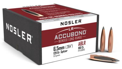Nosler AccuBond Long-Range 6.5 Creedmoor 129-Grain Spitzer Point Reloading Rifle Bullets, 100 Rounds
