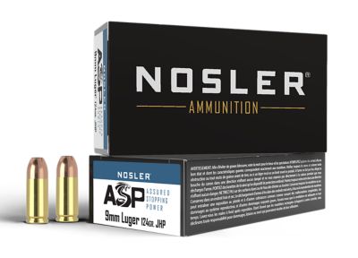 Nosler Assured Stopping Power 9mm Luger 124-Grain Jacketed Hollow Point Handgun Ammunition, 50 Rounds