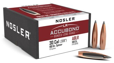 Nosler AccuBond Long-Range .30 Caliber 190-Grain Spitzer Point Reloading Rifle Bullets, 100 Rounds
