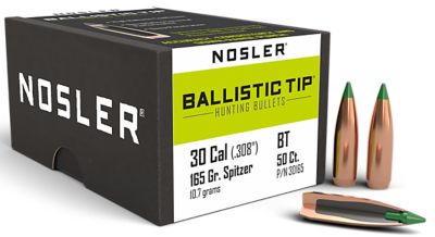 Nosler Ballistic Tip .30 Caliber 165-Grain Spitzer Reloading Rifle Bullets, 50 Rounds