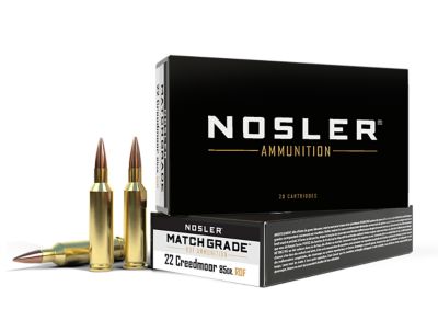 Nosler Match Grade .22 Creedmoor 85-Grain RDF Hollow Point Boat Tail Rifle Ammunition, 20 Rounds