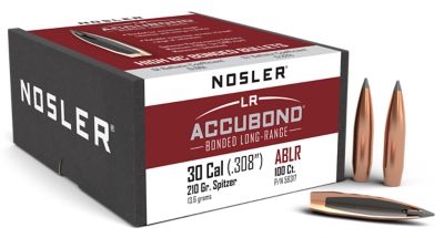Nosler AccuBond Long-Range .30 Caliber 210-Grain Spitzer Point Reloading Rifle Bullets, 100 Rounds