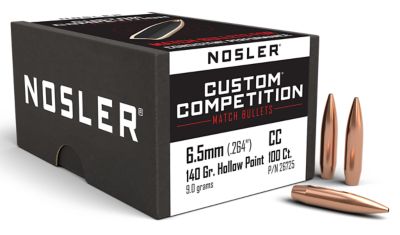 Nosler Custom Competition 6.5 Creedmoor 140-Grain Hollow Point Boat Tail Reloading Rifle Bullets, 100 Rounds