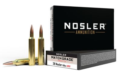 Nosler Match Grade .28 Nosler 168-Grain Custom Competition Hollow Point Boat Tail Rifle Ammunition, 20 Rounds