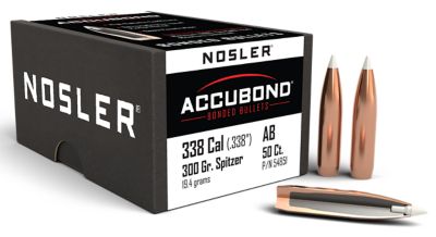 Nosler AccuBond .338 Caliber 300-Grain Spitzer Point Reloading Rifle Bullets, 50 Rounds