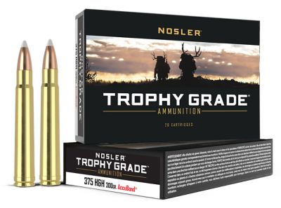 Nosler Trophy Grade .375 H&H Magnum 300-Grain Nosler AccuBond Rifle Ammunition, 20 Rounds