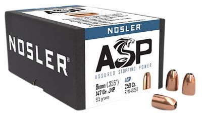 Nosler Assured Stopping Power 9mm 147-Grain Jacketed Hollow Point Reloading Handgun Bullets, 250 Rounds