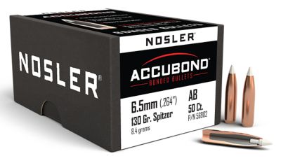 Nosler AccuBond 6.5 Creedmoor 130-Grain Spitzer Point Reloading Rifle Bullets, 50 Rounds