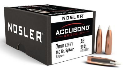 Nosler AccuBond 7mm 140-Grain Spitzer Point Reloading Rifle Bullets, 50 Rounds