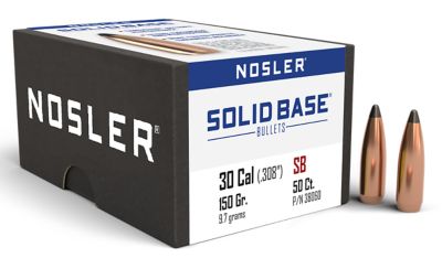 Nosler Solid Base .30 Caliber 150-Grain Soft Point Reloading Rifle Bullets, 50 Rounds